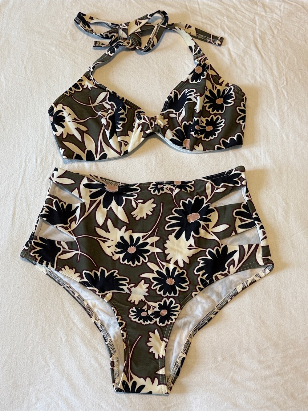 ASOS Olive Floral High-Waist Bikini Set